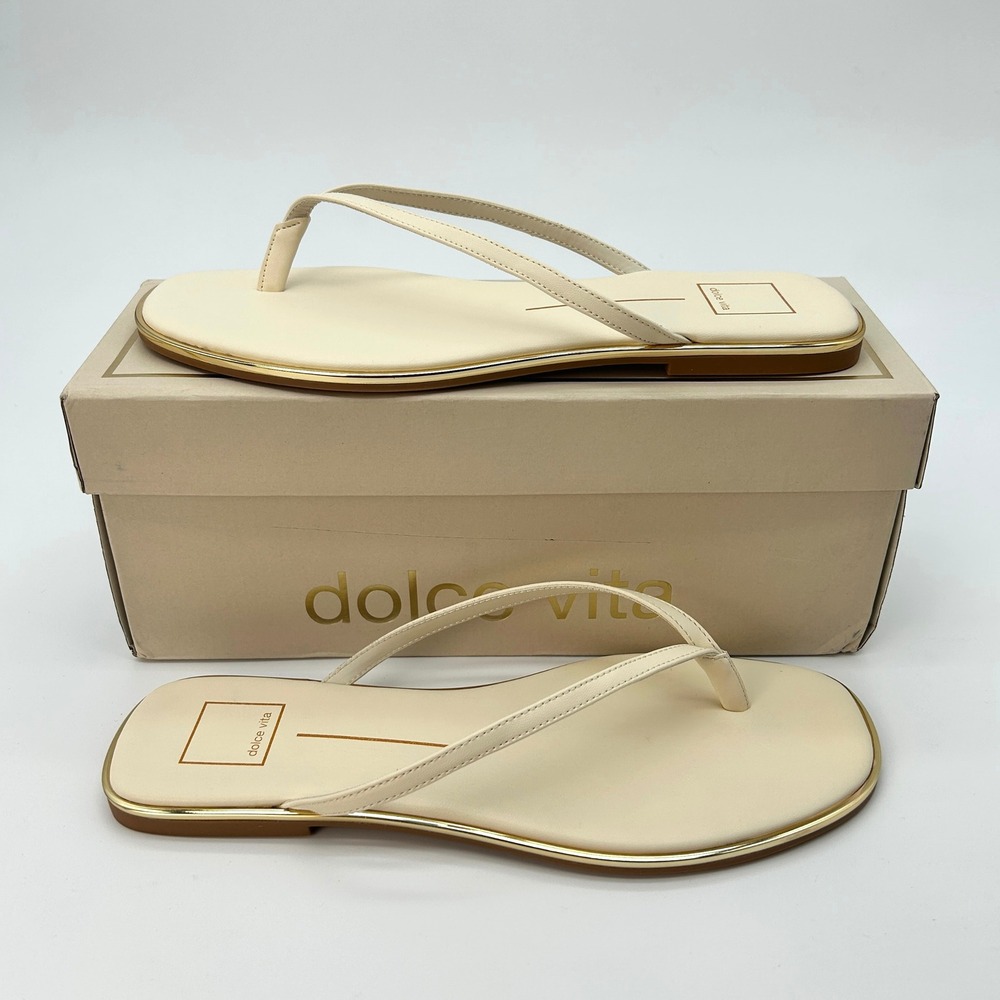 Womens Thong Sandals Dolce Vita Froyo Size 10 White Cream Gold Flip Flops NEW